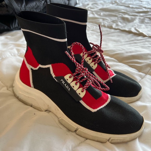 Prada Black and Red Sock Sneakers Size US 9 - Picture 3 of 4